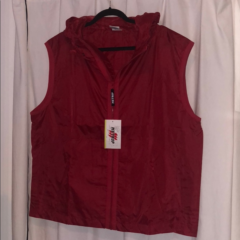 Bright Red Windbreaker Vest with Hood ✨Brand New✨